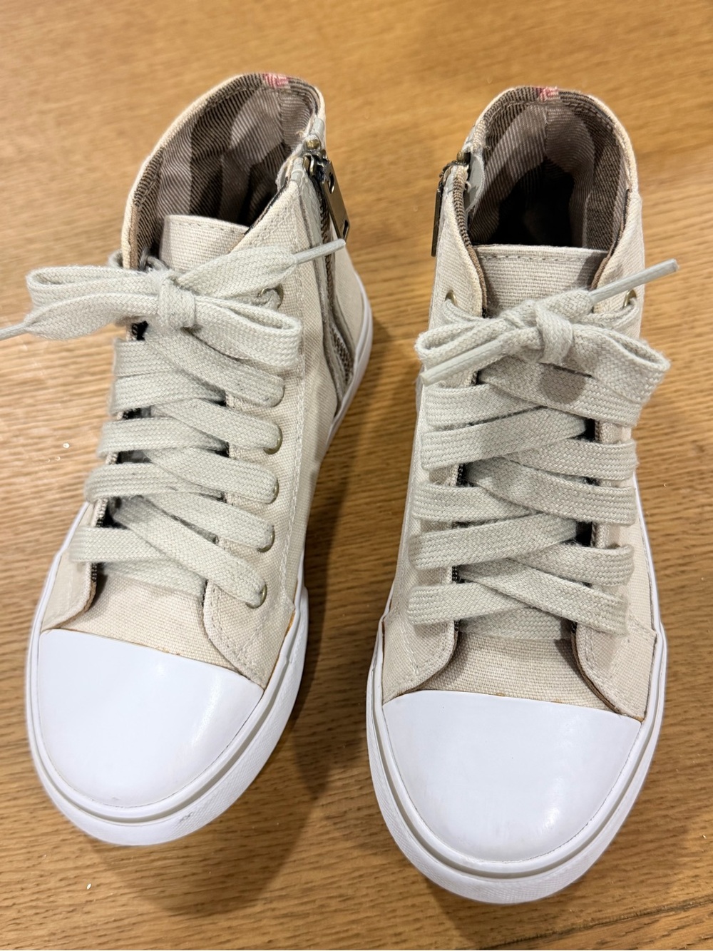 Burberry Kids Beige Canvas Check High-Top Sneakers EU 30